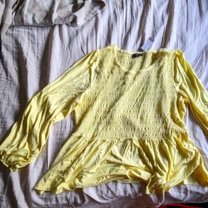 Lane Bryant long sleeve yellow smocked cotton blouse Size 22 /24 NWT